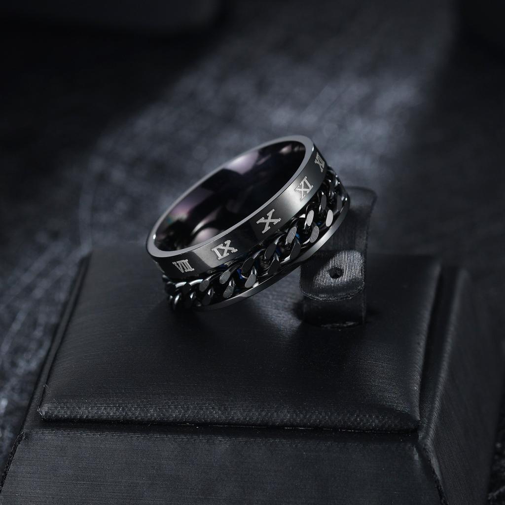 European and American Roman Numeral Ring, Rotatable Chain Ring, Stress-reducing Men's Hand Jewelry