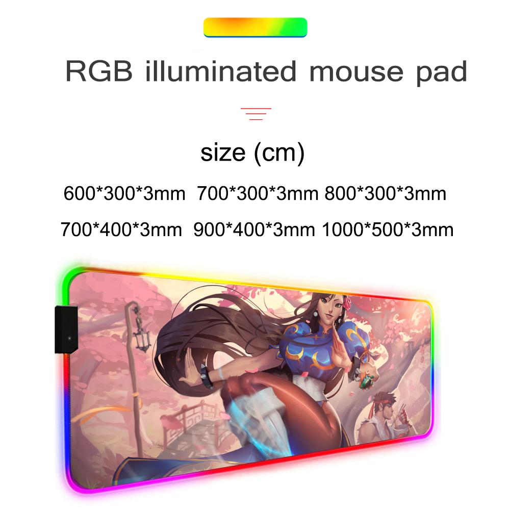 chun li Mouse Pad RGB Gaming Mousepad Big LED Pad PC Desk Mat Luminous Mouse Pad Large Keyboard Mats Table Rug With Backlit