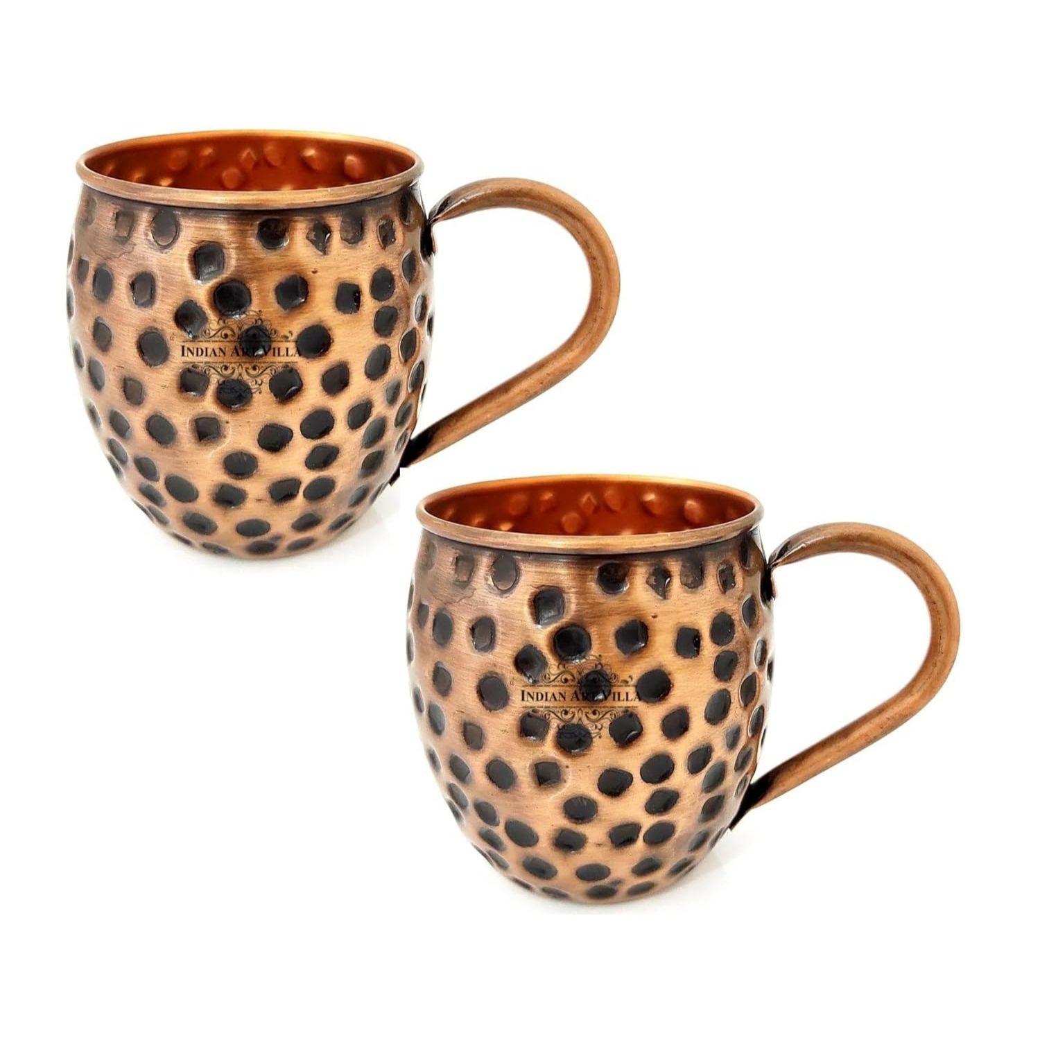 

Кружка для пива Moscow Mule из чистой меди, круглой формы, с черным чеканным дизайном, объем - 500 мл, набор из 2 штук