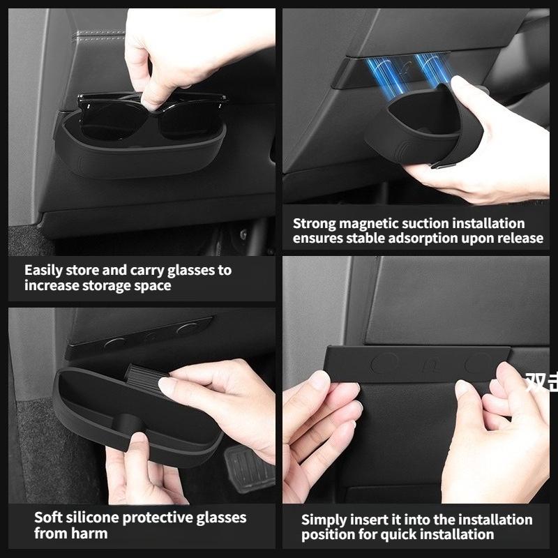 For Tesla Model 3/Y/YL Juniper 2026+ Silicone Glasses Case Car Magnetic Sunglasses Storage Organizer Box Interior Accessories