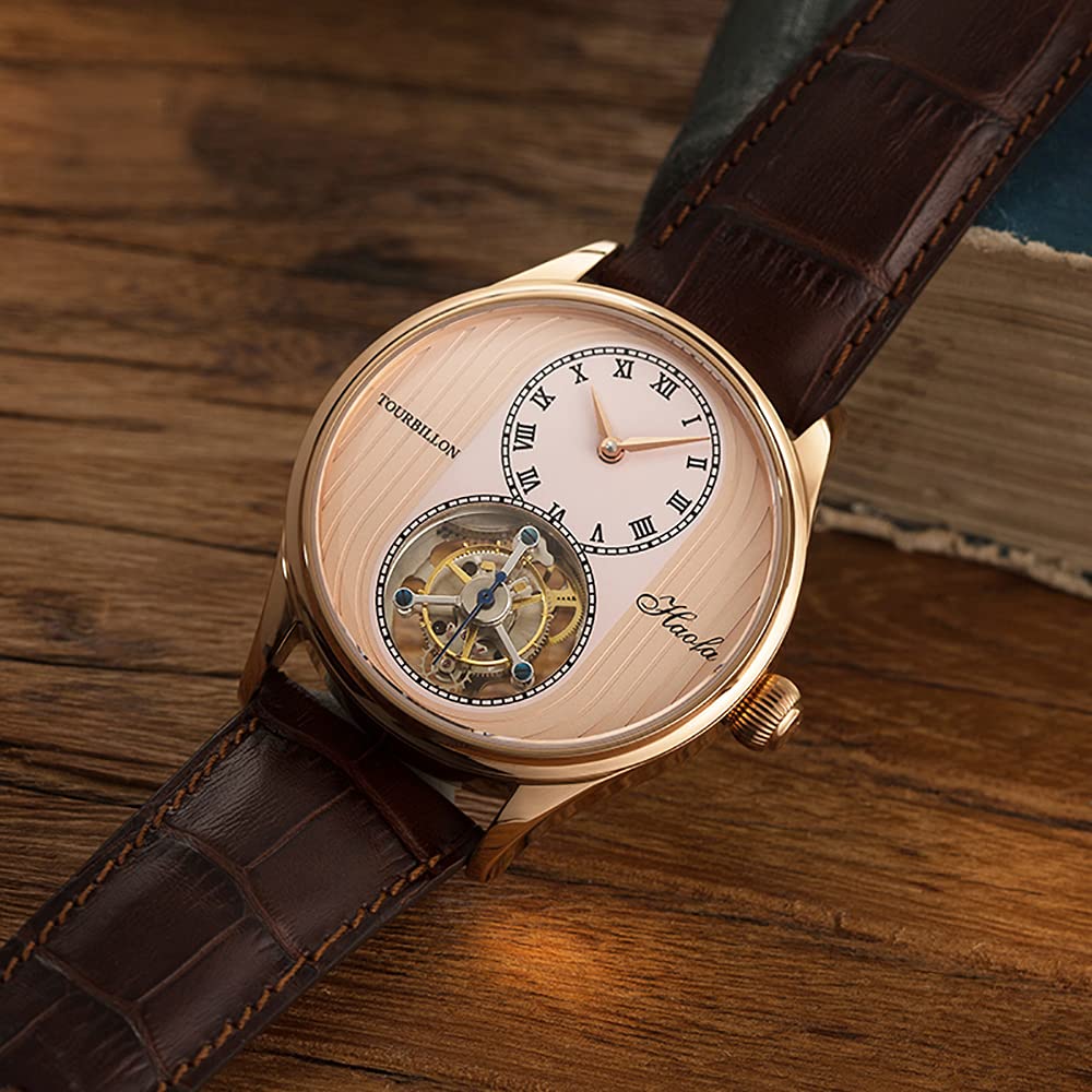 Zegarek mechaniczny HAOFA z tourbillonem, 8 tarcz, zabytkowe drewno, ultracienkie szkło szafirowe, pasek ze skóry naturalnej, luksusowy stylowy szkło szafirowe