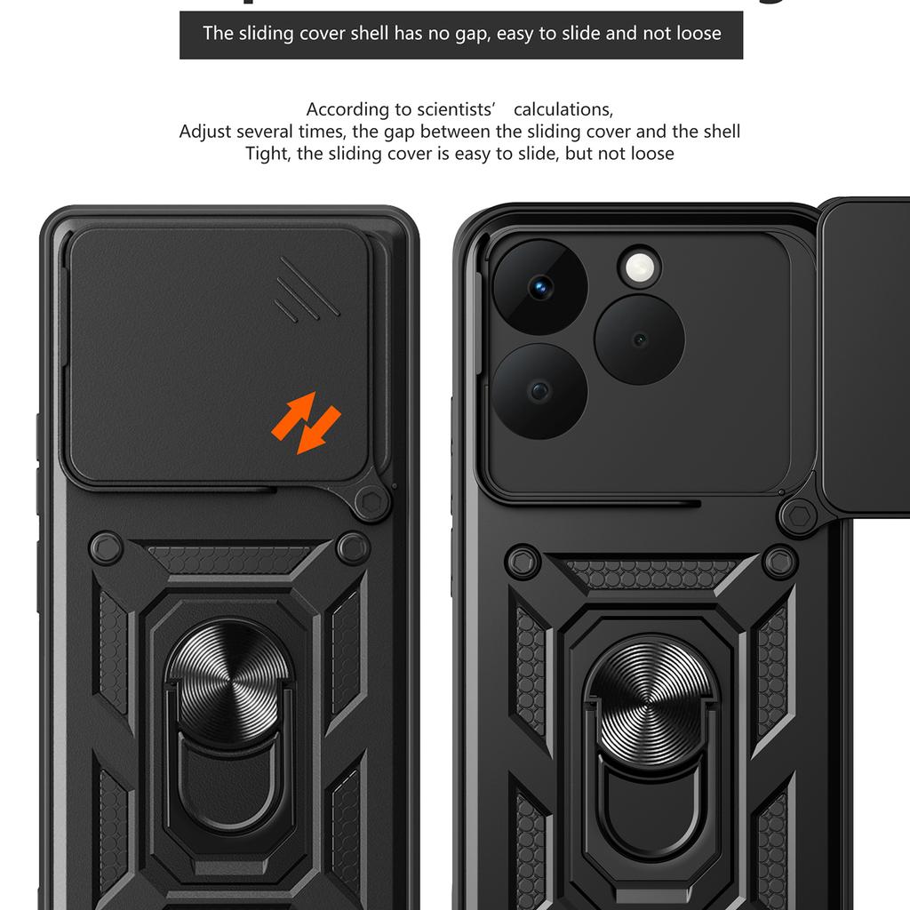 For Realme 15T 5G Case with Slide Camera Lid PC + TPU Kickstand Phone Cover