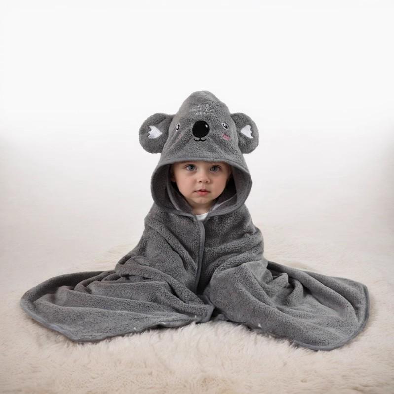 Soft Coral Fleece Baby Swaddle Blanket with Hooded Cape and Embroidery