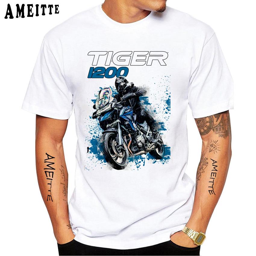 

Tiger 800 900 1200 Moto Riding T-Shirt New Summer Men Short Sleeve Motorcycle Sport Print White Shirt Casual Boy Rider Tees 4XL