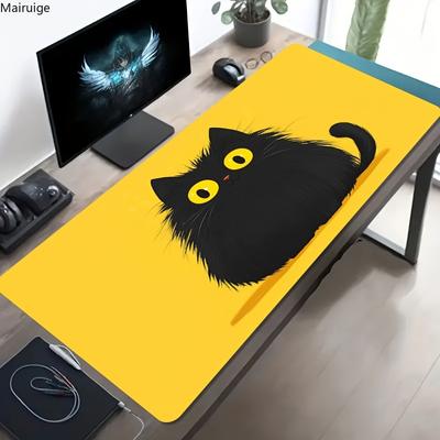Cute Black Cat Pattern Mouse Pad Large NonSlip Rubber Sewn Edge Gaming Desk Mat Keyboard Gamers and Office Work Long Table Mat