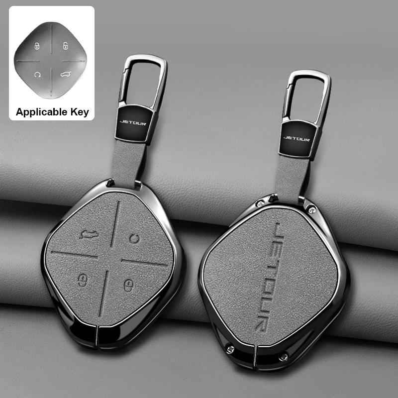 Zinc Alloy Leather Car Key Case Full Cover Shell Holder for Chery DASHING X-1 Plus DTC Jetour 2022 2023 Auto Keychain Accessori