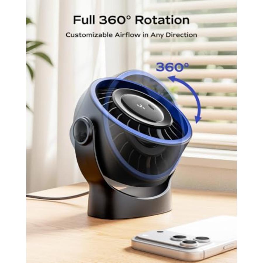 USB Small Desk Fan - 5 Inch Mini Personal Desktop Fan, 4 Speeds Cooling Strong Airflow, 360° Adjustable Tilt, Quiet Portable Ta