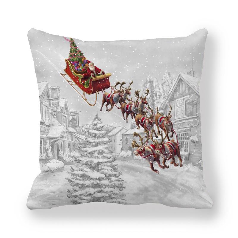Christmas Decoration Santa Claus Snowman Elk Print Cushion Cover Home Living Room Sofa Decoration Pillow Cover 45x45cm