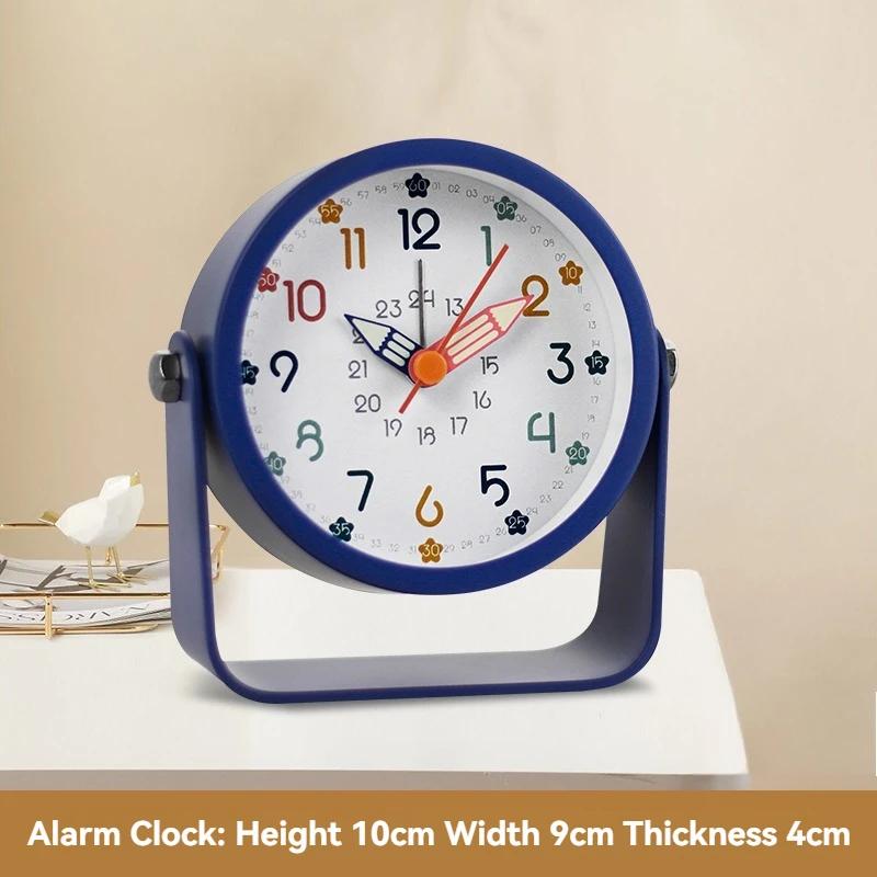 Silent Metal Alarm Clock with Night Light & Educational Features, Minimalist Quartz Clock for Student Desk and Office Decor