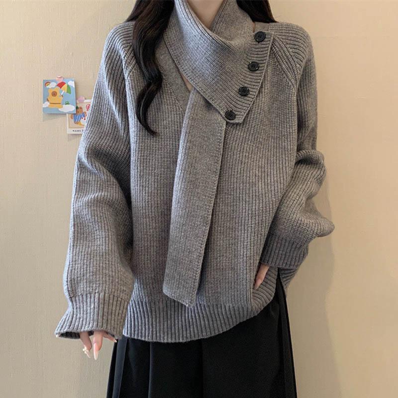 Genser for kvinner høst vinter fortykket varm strikket elastisk langermet oversized topper