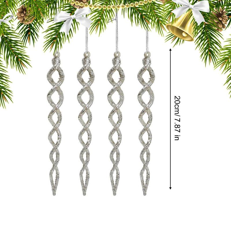 4/12PCS Glitter Twist Icicle Ornaments Christmas Tree Hanging Icicles Pendants Drop Xmas Tree Wedding Party Decoration Supply