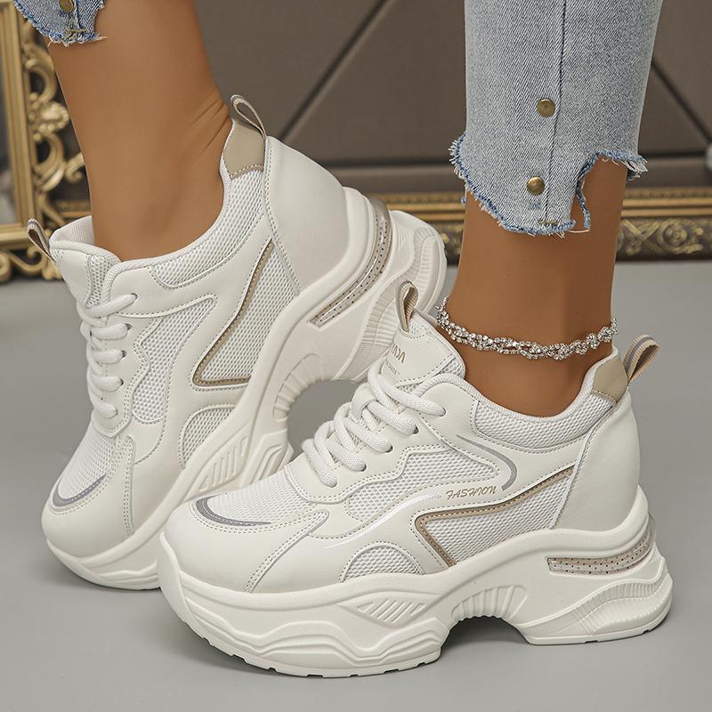 

Модные белые кроссовки на толстой платформе для женщин, дышащие сетчатые спортивные кроссовки для бега, женские модные нескользящие кроссовки на толстой подошве 40 бежевый