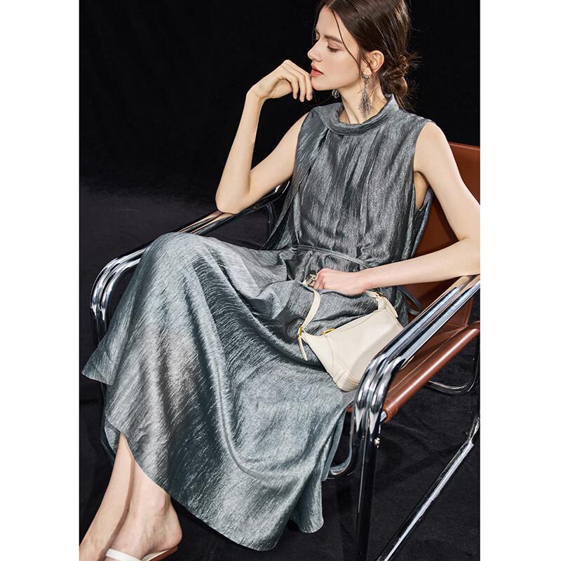 Wudao Noble Pearlescent Sleeveless Belted Dress L