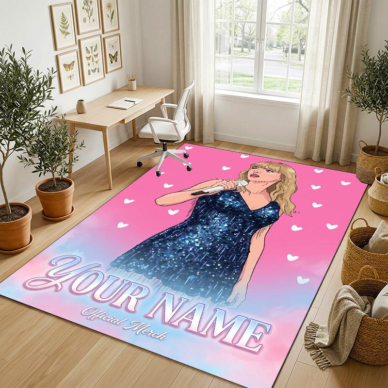 Personalized Crystal Velvet Carpet,Taylor Swift Custom Printed Name, Plush Area Rug For Home Indoor Decor