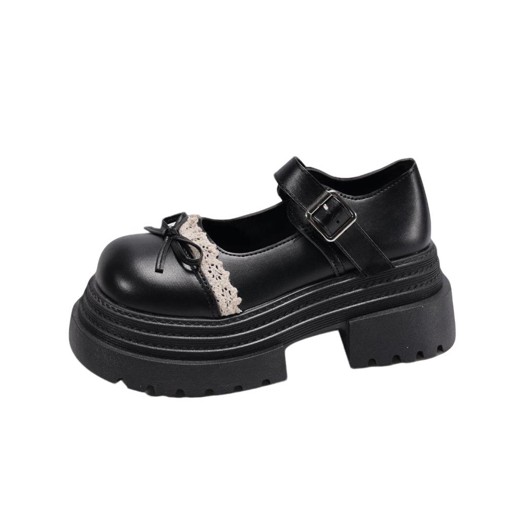 College Style Black Platform Small Leather Shoes Women's 2025 Summer New Japanese with Skirt Bow Mary Jane Single Shoes