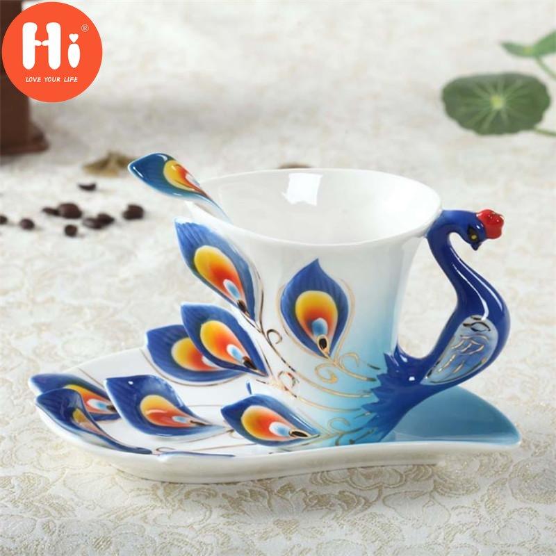 200ML Bone Cna 3D Color Enamel Animal Coffee Cup with Saucer and Spoon Ceramic Afternoon Teacups Drinwkare