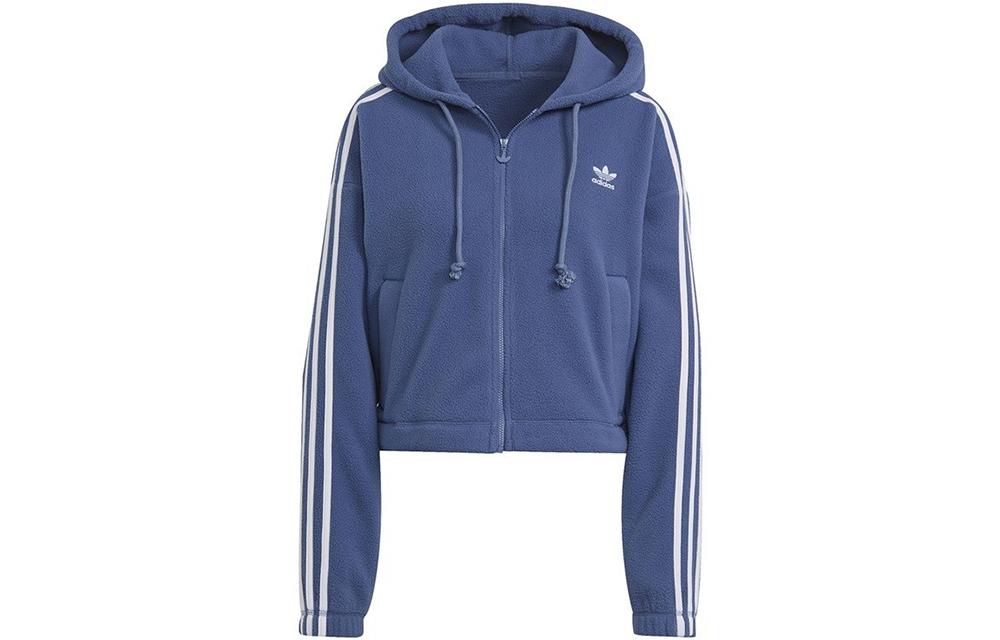 Adidas Originals Casual Sports Fleece Lined Hooded Cropped Coat Women s Blue GN2812 38
