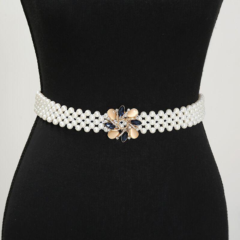 Decorative Dress Pearl & Diamond Elastic Waist Chain Belt