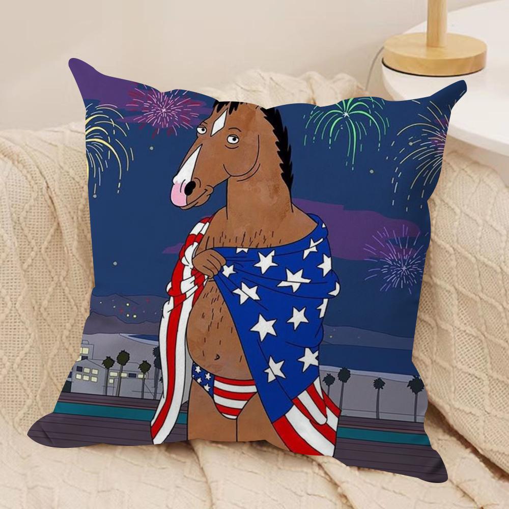 B-Bojack Horseman Cushion Cover Soft Plush Fabric Double-Sided Printed Sofa Cushion Cover For All Seasons Home Decor Gift