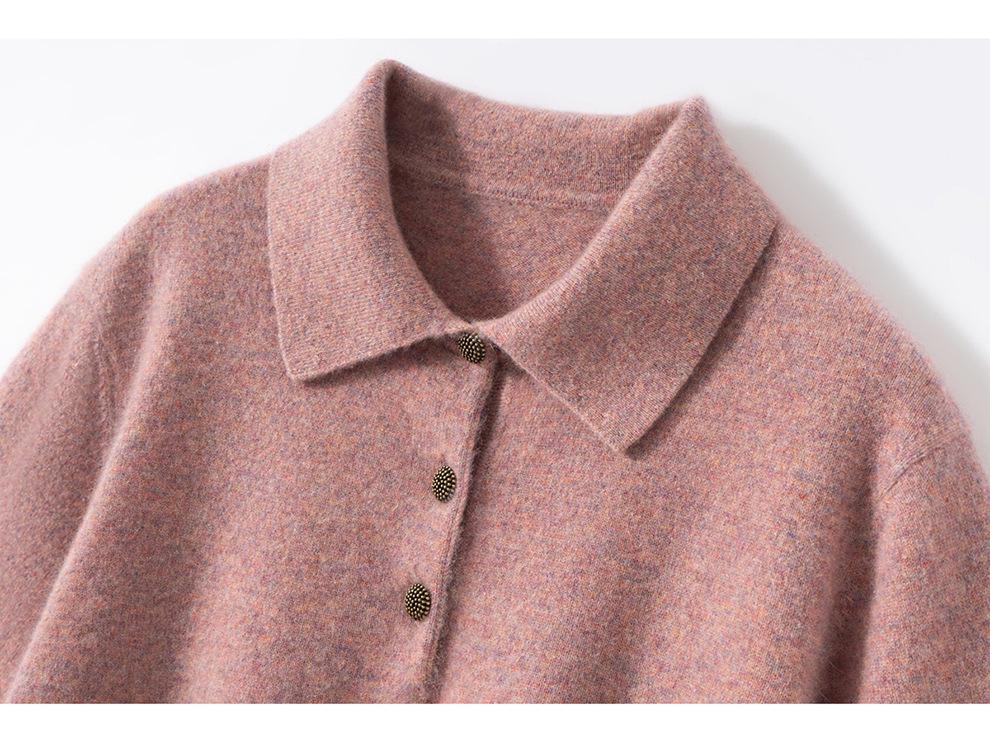 Women's 100% Cashmere Polo Neck Loose Knit Short Sleeve Sweater - Autumn/Winter New Style