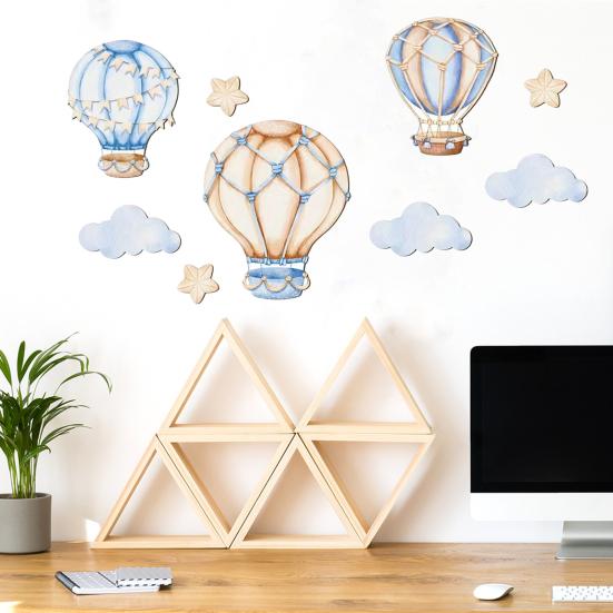 9 Pcs Wooden Star Cloud Hot Air Balloon Wall Decor Boho Nursery Hot Air Balloon Sign for Kids Bedroom Playroom Baby Shower Decoration