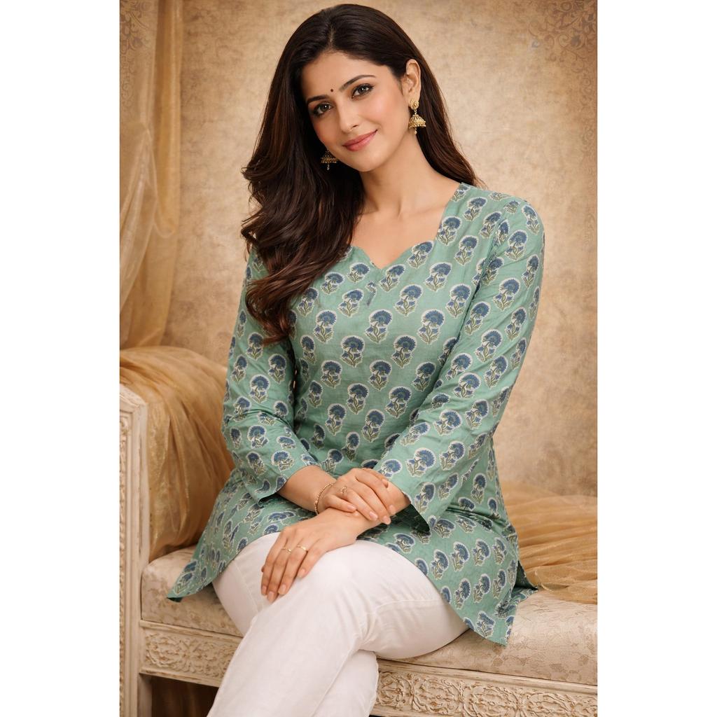 Heavy Maslin Designer Short Kurti Set Indian Bollywood Ethnic Top Tunic Kurta