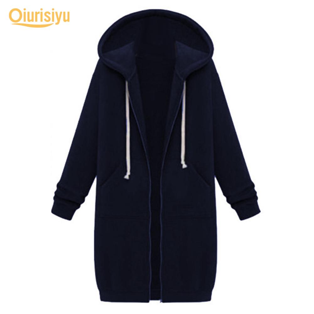 Autumn and Winter Women‘s European and American Hooded Long-sleeved Mid-length Sweatshirt and Fleece Long Coat