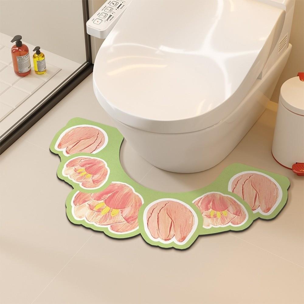 Oil Painting Style U-shaped Toilet Mat Floral Pattern Anti Slip Floor Mat For Bathroom