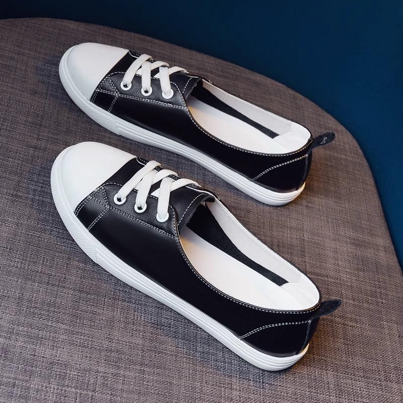 

Leather little white shoes women s new spring and summer thin breathable light flat bottom one pedal nurse student soft sole 40