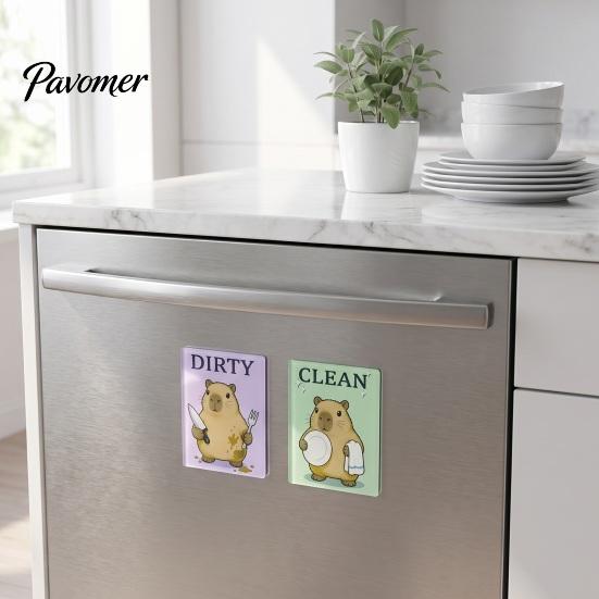Cartoon Fridge Magnet Clean Dirty Dishwasher Magnet, Acrylic Animal Sign, Status Reminder Double-Sided & for Kitchen Decoration Sign