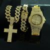 Set Collana Bracciale Catena Cubana Diamantata da Uomo 15mm Hip Hop Moda alla Moda Ciondolo Regina con Collane Catene Moda Complete