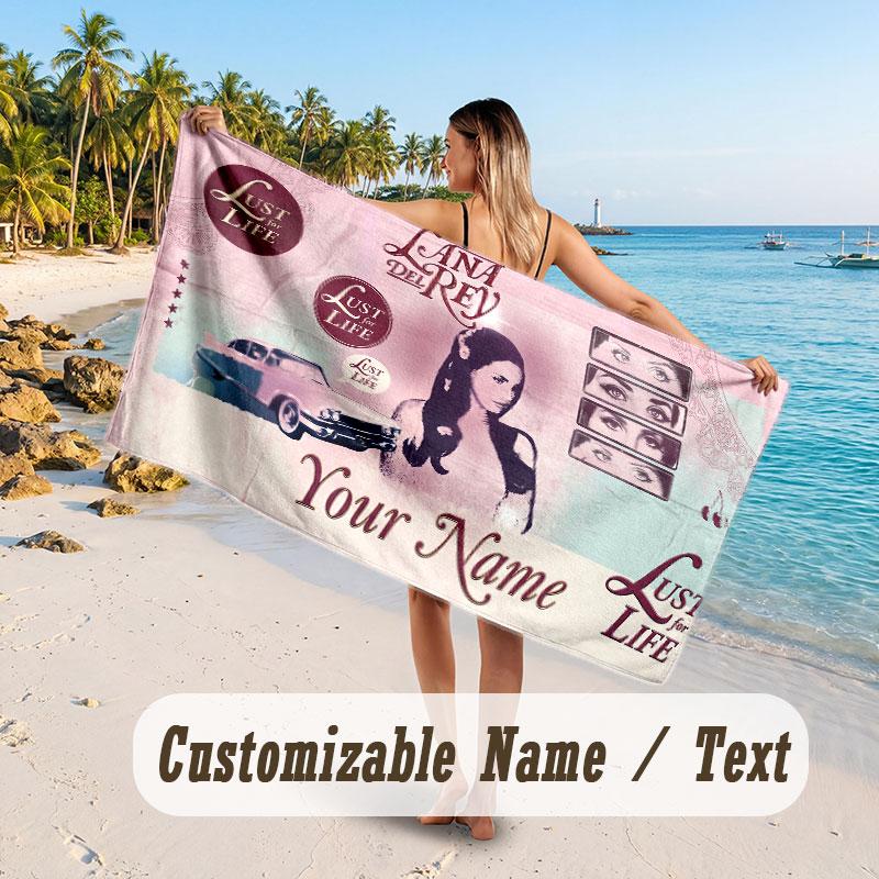 Personalisierbares großes Strandtuch, Lana Del Rey Schnell saugfähiges Handtuch für Outdoor-Reisen am Pool