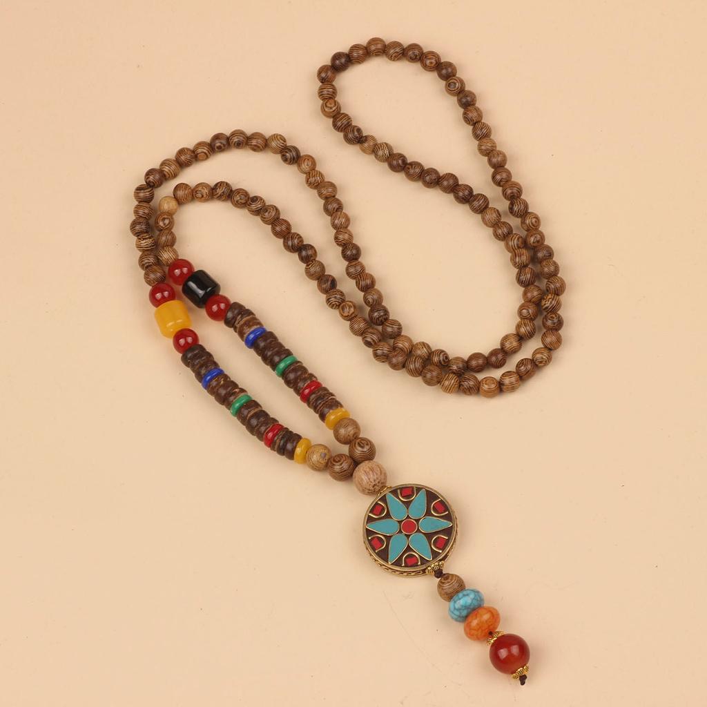 Originální etnický retro dlouhý řetízek na svetr, Nepálské vintage doplňky, Tibetský styl, Literární a univerzální náhrdelník pro muže a ženy