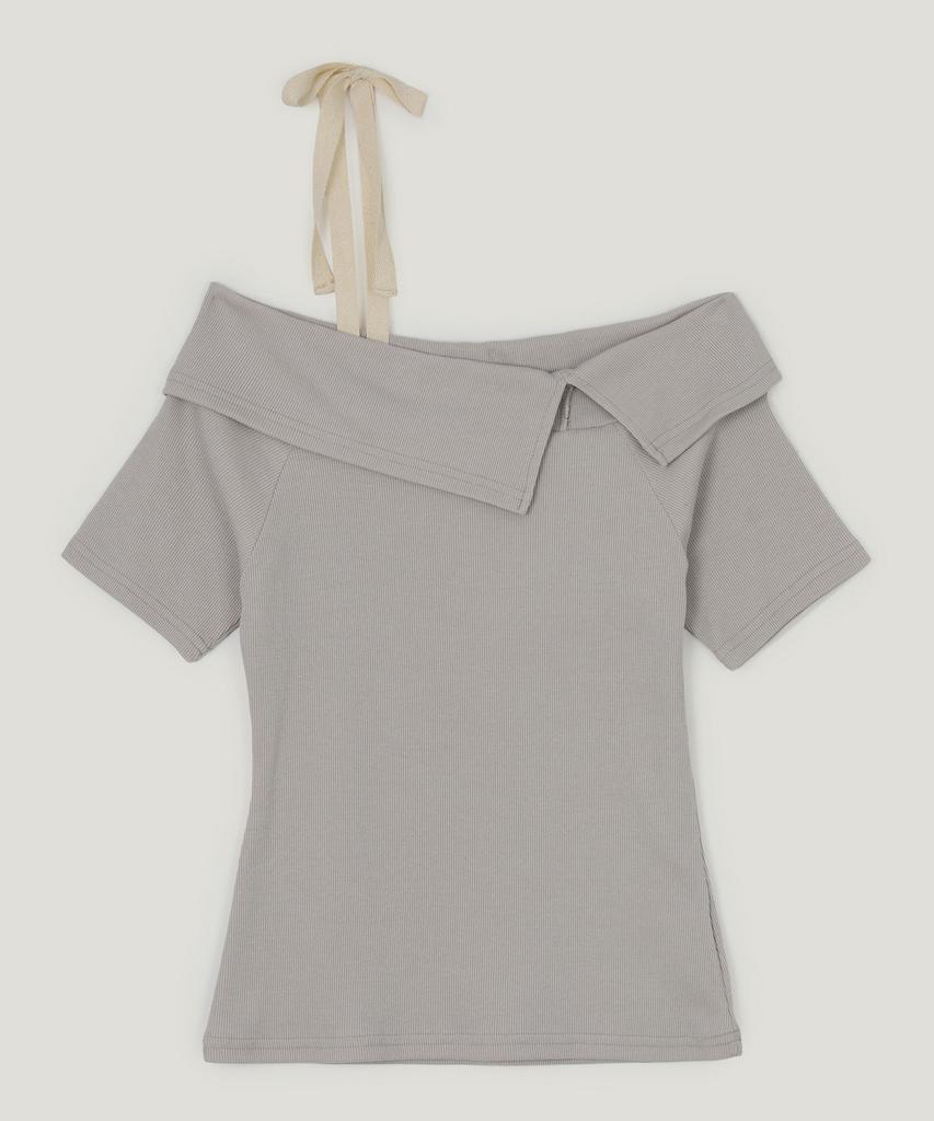 Teuwi Petite Strap One-Shoulder Short Sleeve T-Shirt