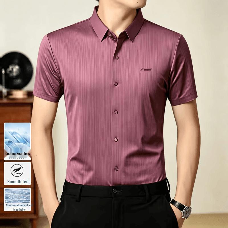 VEE KELLEN Men s Luxury Business Casual Short Sleeve Shirt (2026 Summer Collection) 4XL розовый