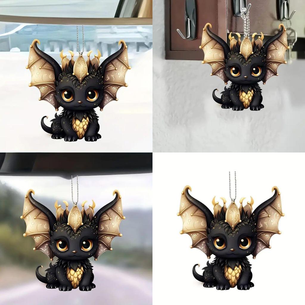 Car Decor Acrylic Flat Surface Black Dragon Pendant With Cartoon Style For Vehicle Interior Enhancement