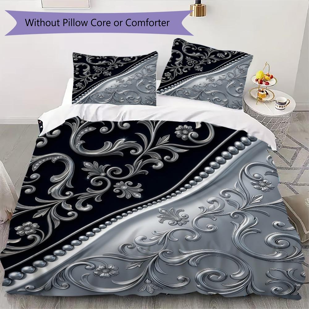 Royal Flower Pattern Bedding uilt Set uilt Cover Pillowcase Home Decoration Birthday Gift (1 * duvet cover + 2 * pillowcase without core)