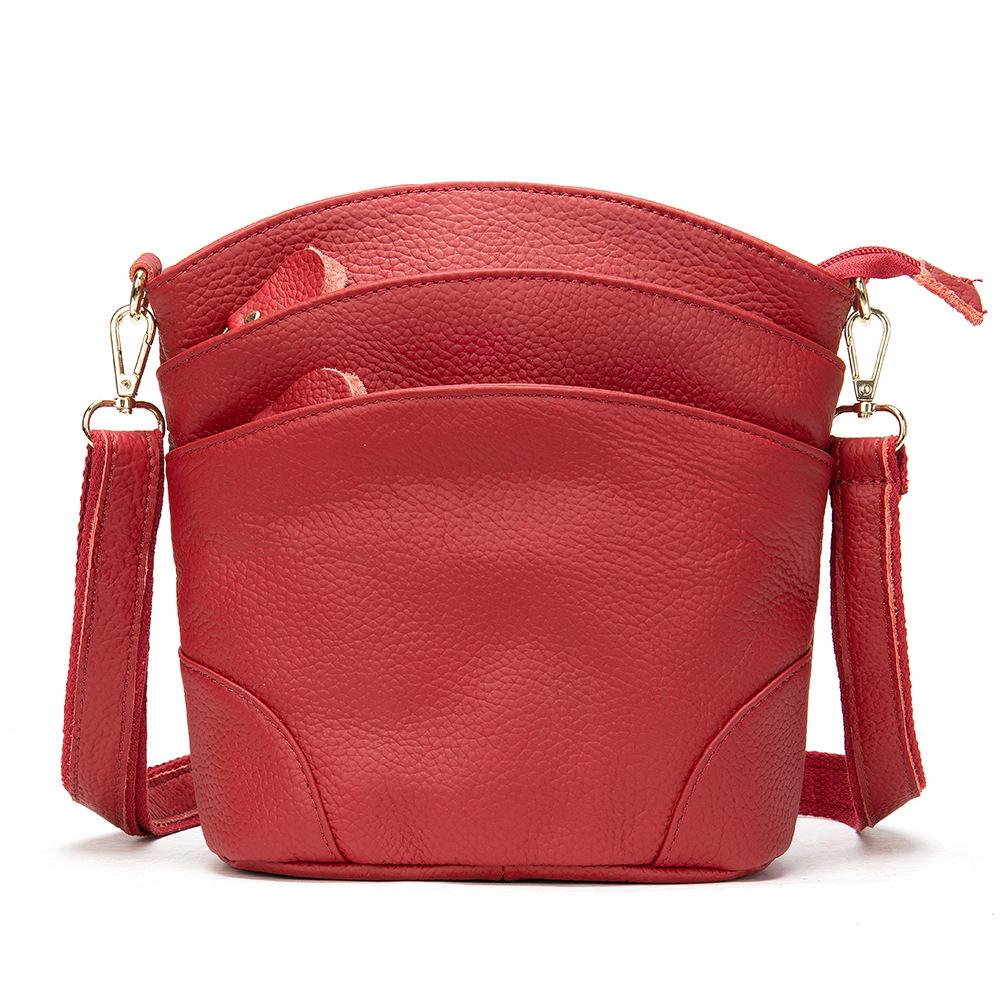Women's Genuine Leather Bucket Bag - Autumn/Winter Fashion for Middle-Aged Moms