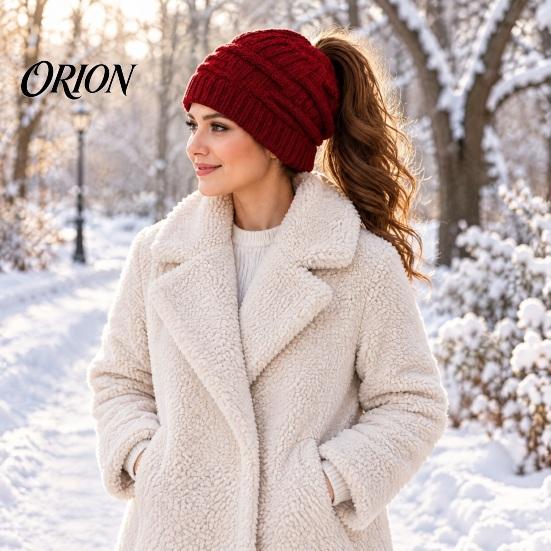 Easy Match Winter Cap Women's Ponytail Beanies, Warm Cable Knit Hat with Practical Gift for Her Hole, Thick Acrylic Outdoor Cold Weather Skull Ladies