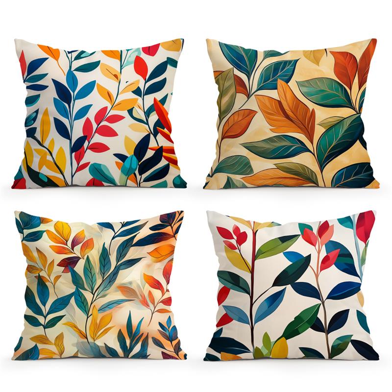 Home Decor Colorful Leaf-Patterned Digital Print Pillow Covers Pattern Cushion Cover Suitable For Sofa Bedroom Car Pillow Cover