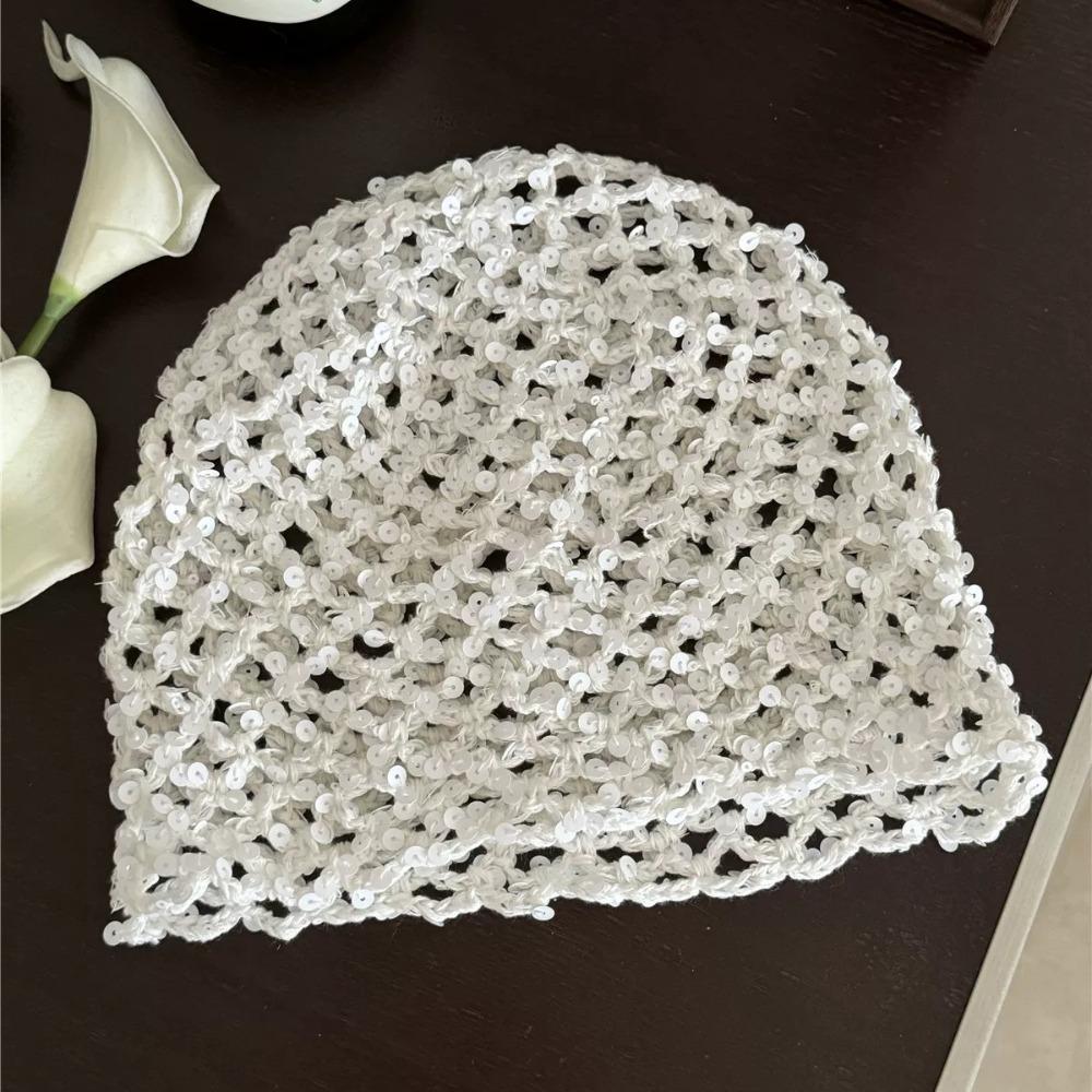 Retro Hollow Sequined Beanies Cap Korean Ear Protection Hat Fashion Knitted Hat For Women