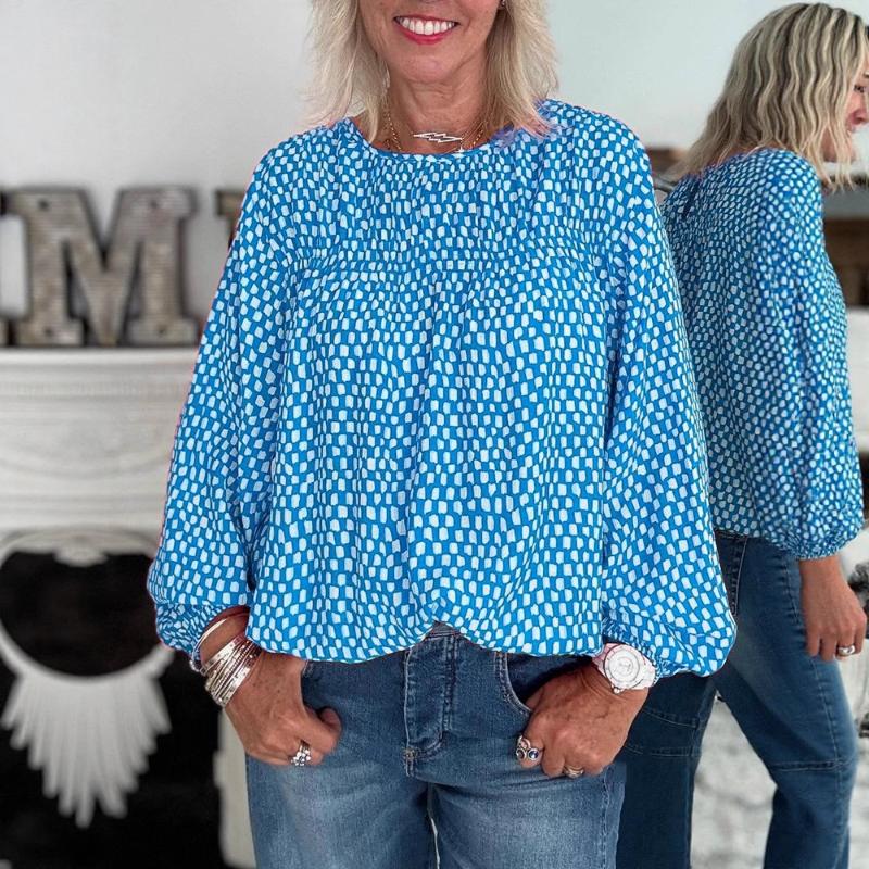 

New Women s Casual Long Sleeve Round Neck Printed Tops Shirt S синий