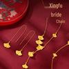 Vietnam Sand Gold Ginkgo Leaf Jewelry Set: Necklace, Bracelet, Ring - Women's Elegant Copper Gold-Plated Design