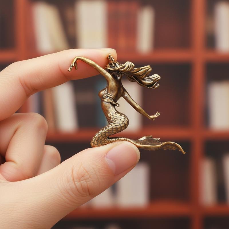Brass Mermaid Figurine - Retro Miniature Statue for Desk & Shelf - Durable Metal Craft for Nautical Themed Decor