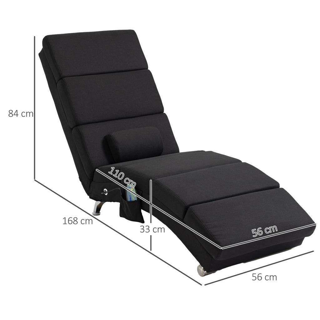 Massage Chair, Relaxation Chair, Recliner with 8 Vibration Points, 5 Modes, 56 x 168 x 84 cm, Black