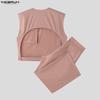 INCERUN 2 STÜCKE Herren Ärmellose Crop Tanktops und Gerade Hosen Sets Outfits
