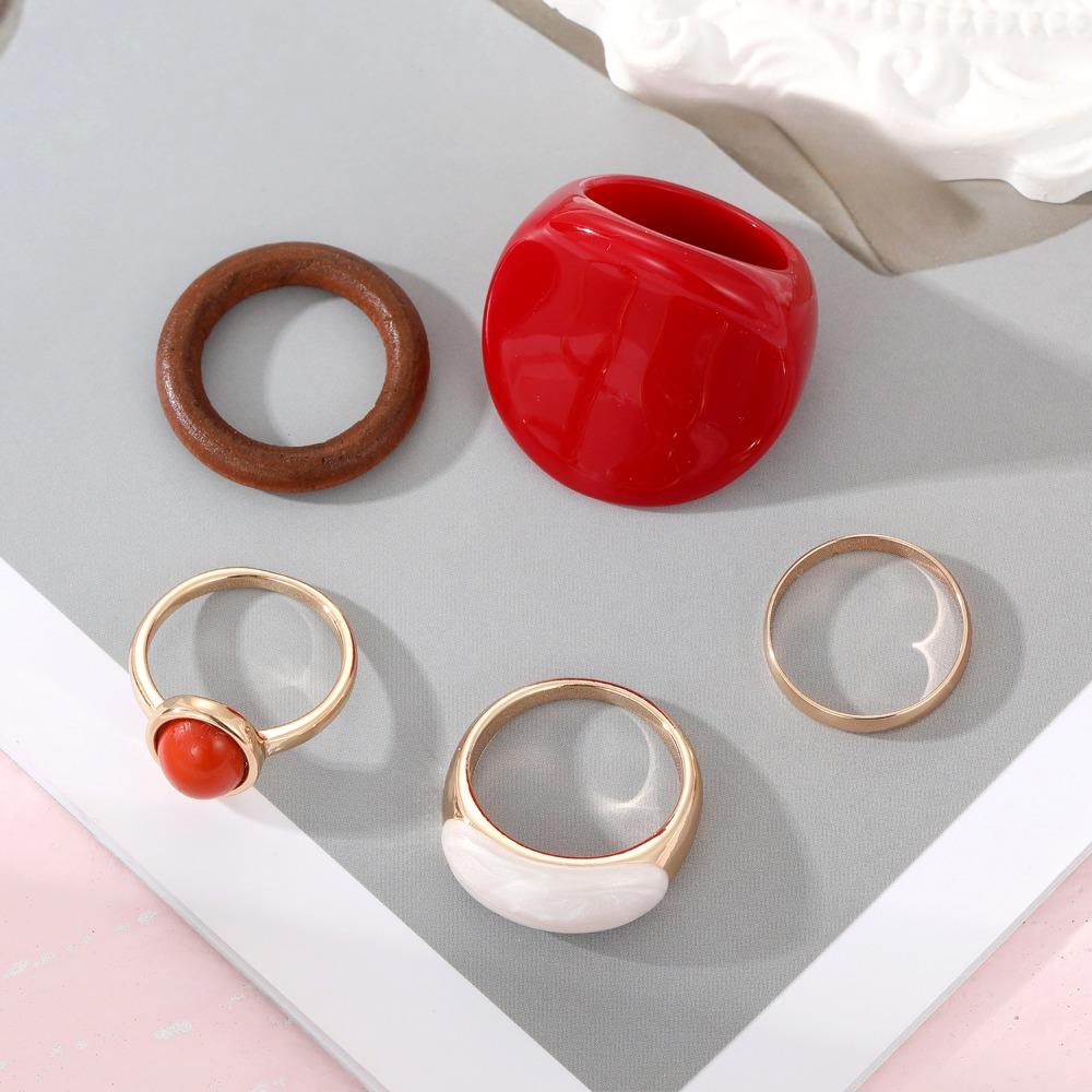 

5pcs Set Vintage Creative Design Acrylic Red Large Switchfinger Rings for Women Charm Gemstone Ring Jewelry Party Set Gift