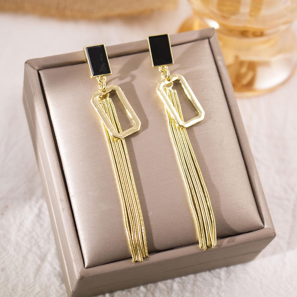 Elegant Gold-Plated Black Zircon Stud Earrings - Niche Design for a Luxurious Fashion Statement