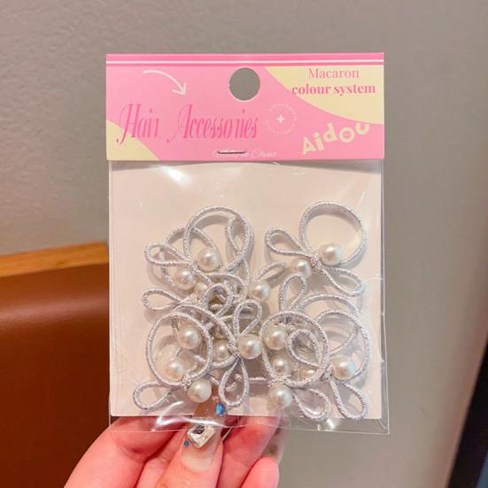 10Pcs Hair Ropes High Elasticity Imitation Pearl Decor Bow Shape Hair