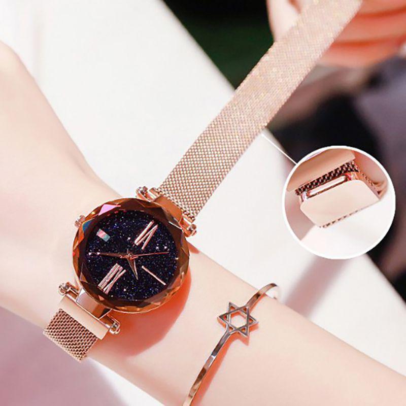 Stylish Women's Prismatic Glass Starry Sky Stainless Steel Bracelet Quartz Wrist Watch